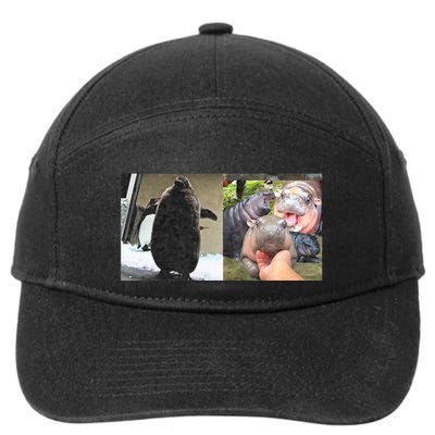 Moo Deng Hippo And Baby Penguin Pesto 7-Panel Snapback Hat