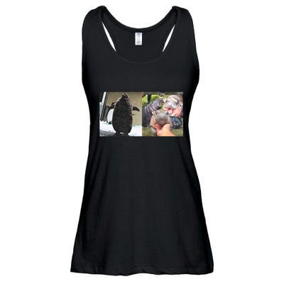 Moo Deng Hippo And Baby Penguin Pesto Ladies Essential Flowy Tank