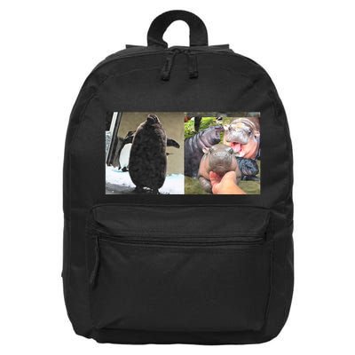 Moo Deng Hippo And Baby Penguin Pesto 16 in Basic Backpack