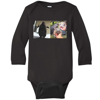 Moo Deng Hippo And Baby Penguin Pesto Baby Long Sleeve Bodysuit