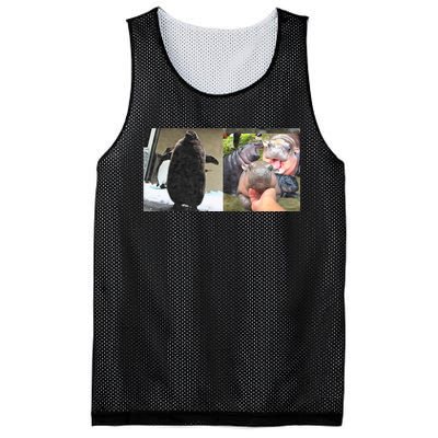 Moo Deng Hippo And Baby Penguin Pesto Mesh Reversible Basketball Jersey Tank