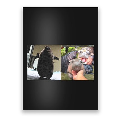 Moo Deng Hippo And Baby Penguin Pesto Poster