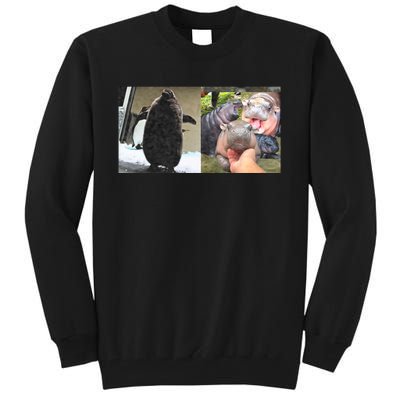 Moo Deng Hippo And Baby Penguin Pesto Tall Sweatshirt