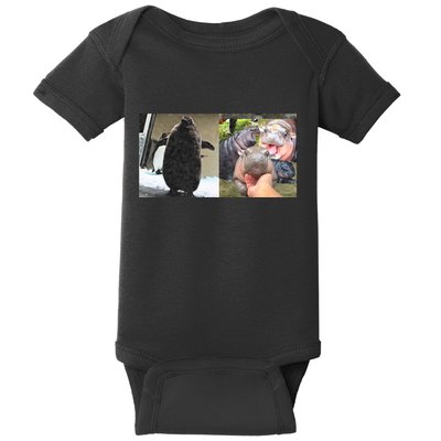 Moo Deng Hippo And Baby Penguin Pesto Baby Bodysuit