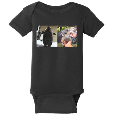 Moo Deng Hippo And Baby Penguin Pesto Baby Bodysuit