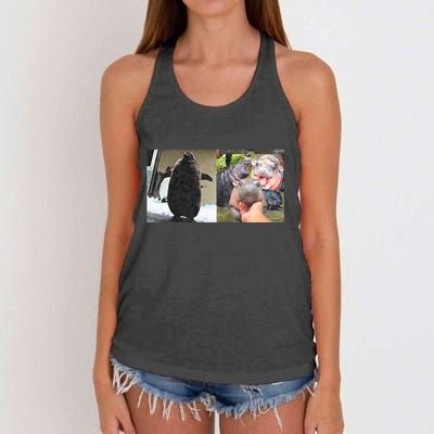 Moo Deng Hippo And Baby Penguin Pesto Women's Knotted Racerback Tank