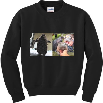 Moo Deng Hippo And Baby Penguin Pesto Kids Sweatshirt