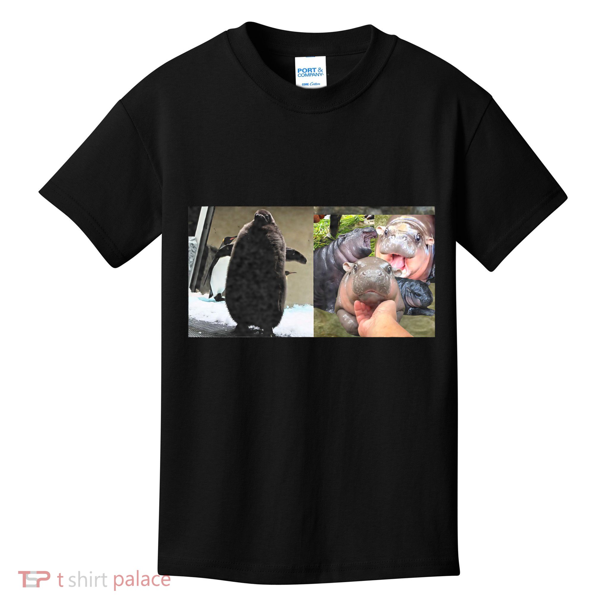 Moo Deng Hippo And Baby Penguin Pesto Kids T-Shirt