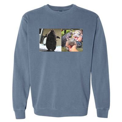 Moo Deng Hippo And Baby Penguin Pesto Garment-Dyed Sweatshirt