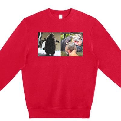 Moo Deng Hippo And Baby Penguin Pesto Premium Crewneck Sweatshirt