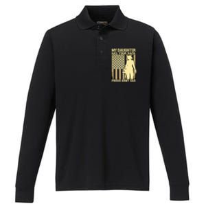 My Daughter Has Your Back Funny Gift Proud Army Dad Military Father Gift Performance Long Sleeve Polo