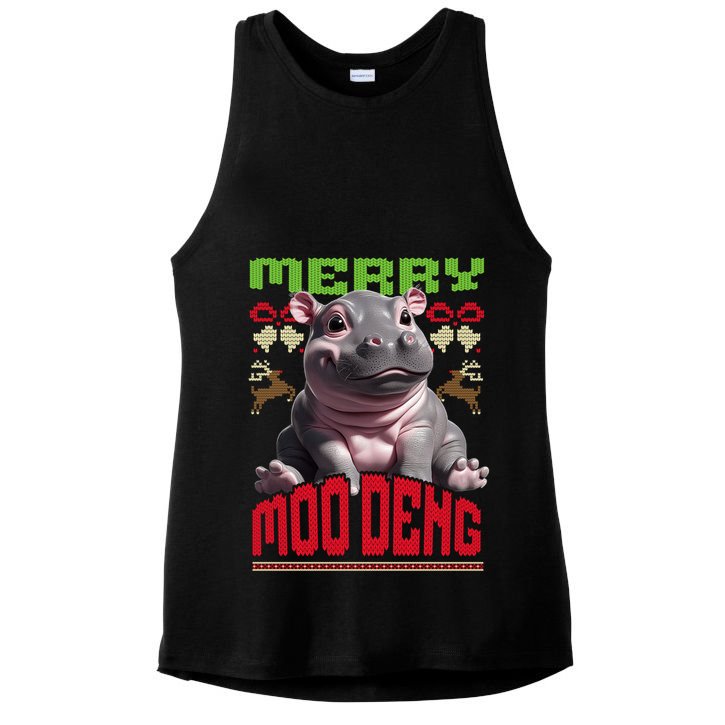 Moo Deng Hippo Ugly Christmas Holiday Cheer Gift Ladies PosiCharge Tri-Blend Wicking Tank