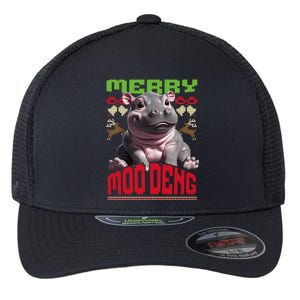 Moo Deng Hippo Ugly Christmas Holiday Cheer Gift Flexfit Unipanel Trucker Cap