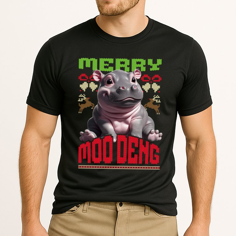 Moo Deng Hippo Ugly Christmas Holiday Cheer Gift Cooling Performance Crew T-Shirt