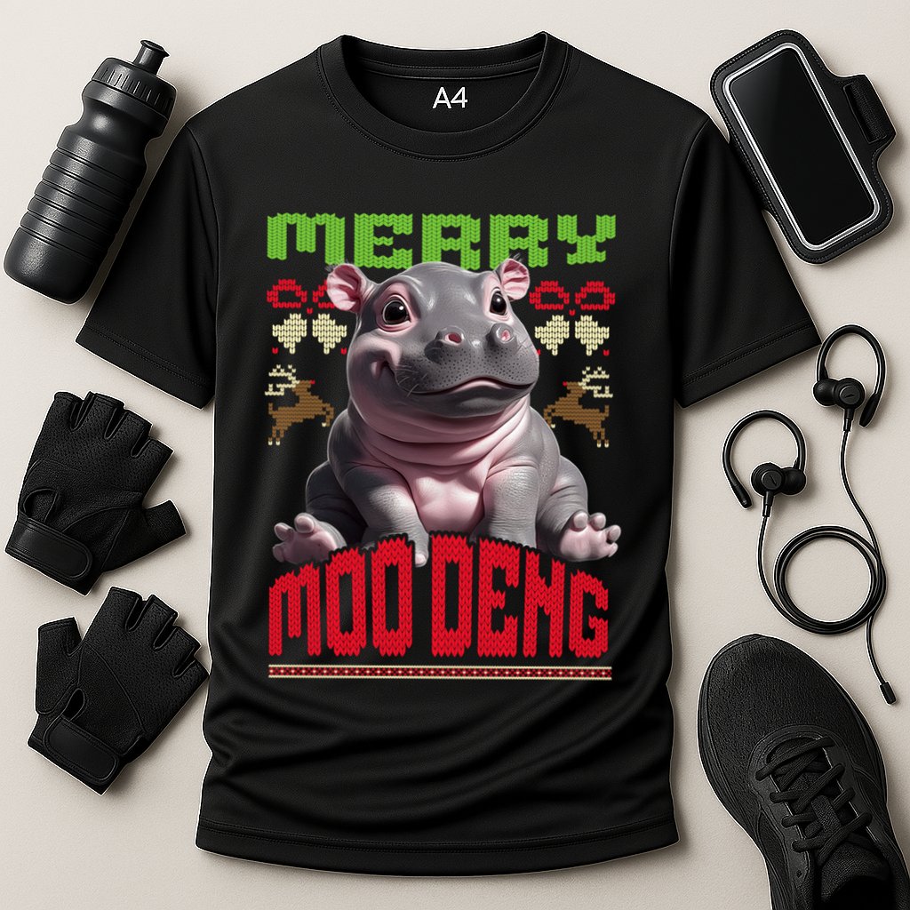 Moo Deng Hippo Ugly Christmas Holiday Cheer Gift Cooling Performance Crew T-Shirt