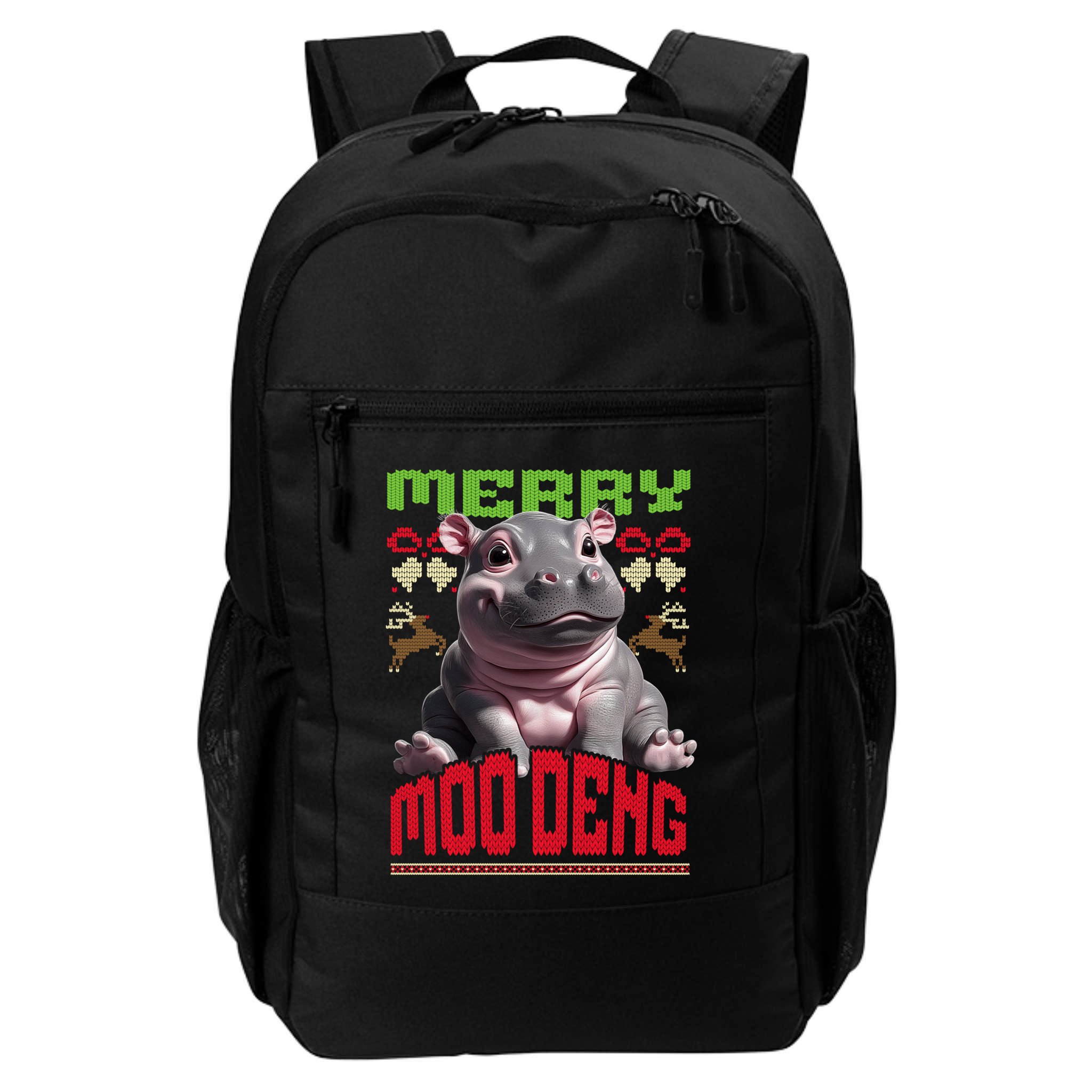 Moo Deng Hippo Ugly Christmas Holiday Cheer Gift Backpack