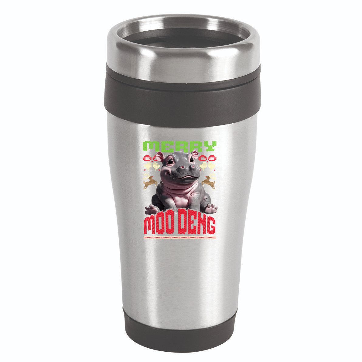 Moo Deng Hippo Ugly Christmas Holiday Cheer Gift 16oz Travel Tumbler