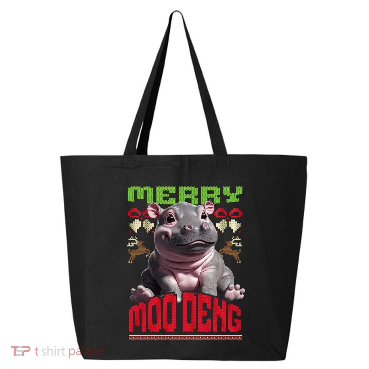 Moo Deng Hippo Ugly Christmas Holiday Cheer Gift 25L Jumbo Tote