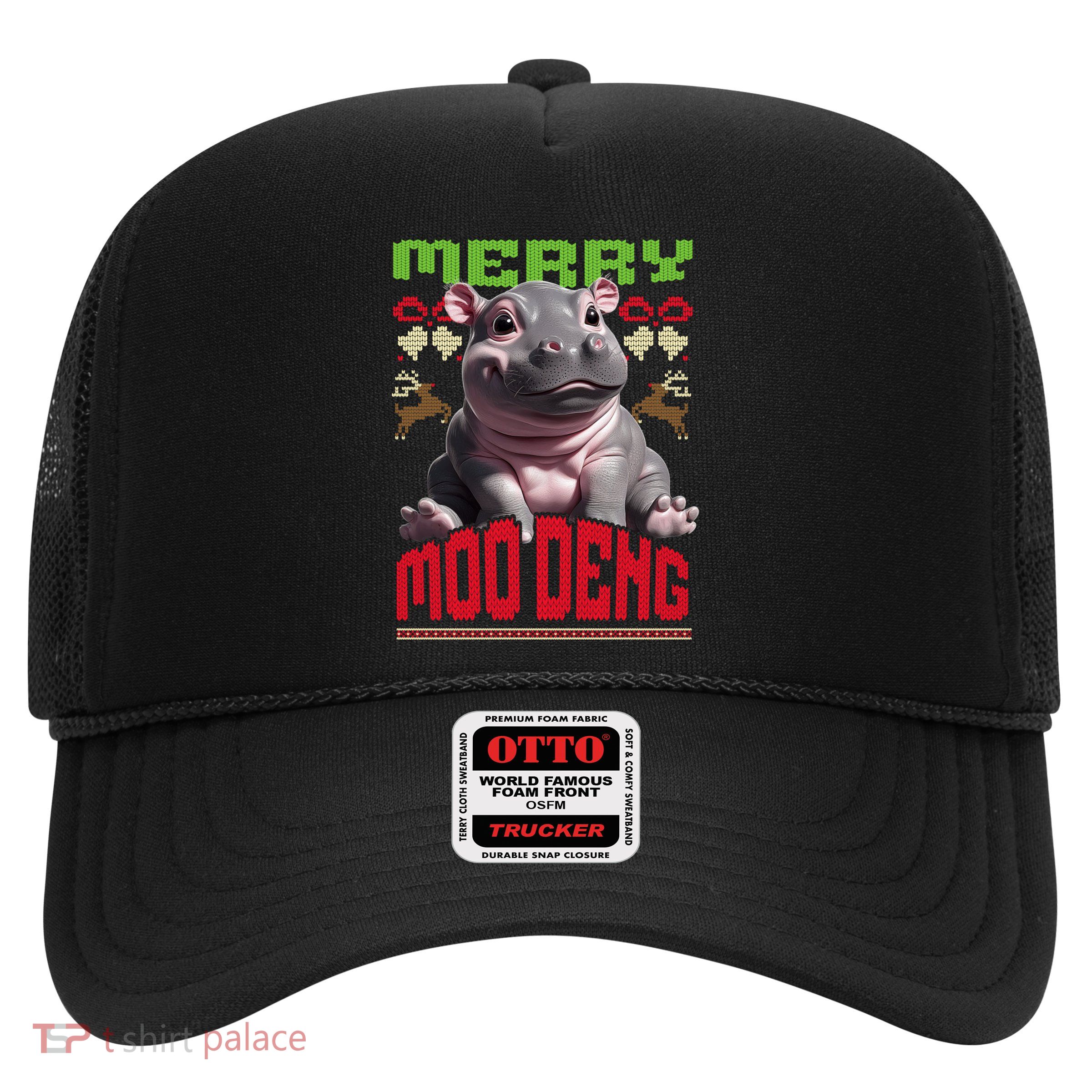 Moo Deng Hippo Ugly Christmas Holiday Cheer Gift Trucker Hat