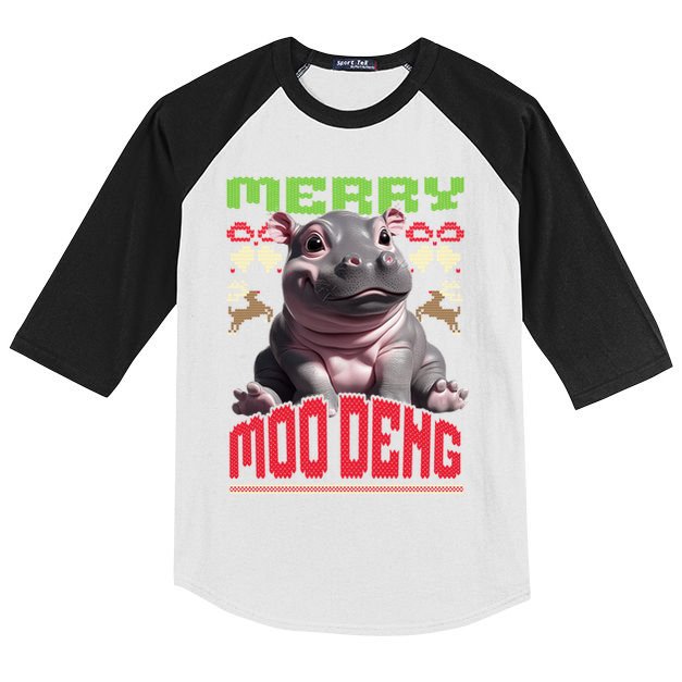 Moo Deng Hippo Ugly Christmas Holiday Cheer Gift Kids Colorblock Raglan Jersey