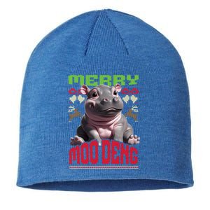 Moo Deng Hippo Ugly Christmas Holiday Cheer Gift Sustainable Beanie