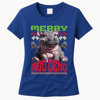 Moo Deng Hippo Ugly Christmas Holiday Cheer Gift Womens T-Shirt
