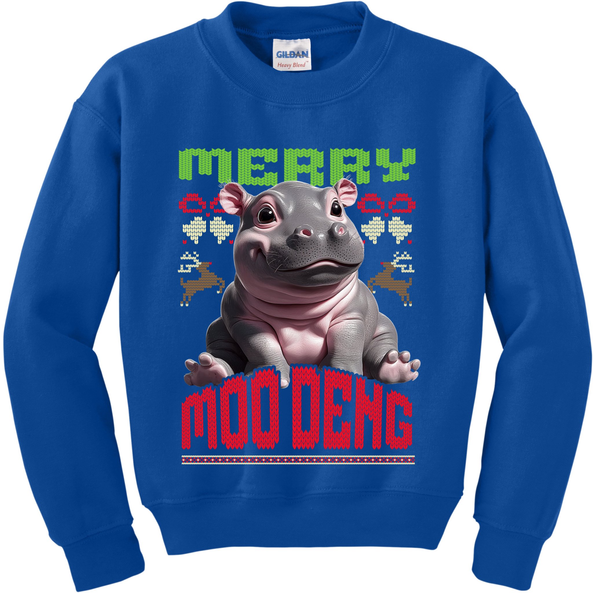 Moo Deng Hippo Ugly Christmas Holiday Cheer Gift Kids Sweatshirt