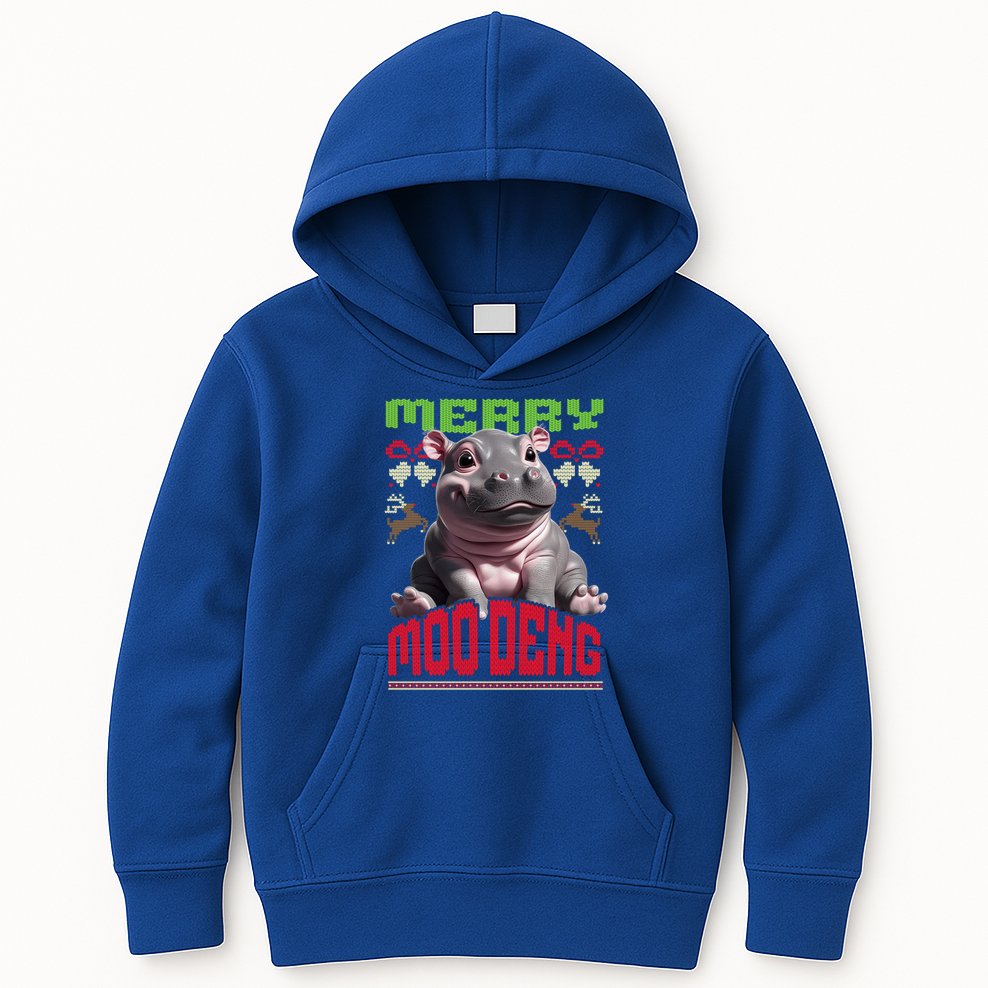 Moo Deng Hippo Ugly Christmas Holiday Cheer Gift Kids Hoodie
