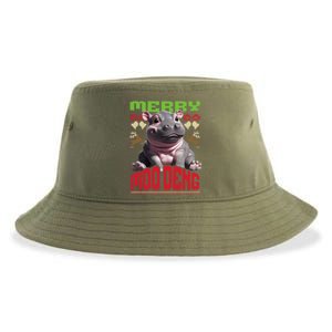 Moo Deng Hippo Ugly Christmas Holiday Cheer Gift Sustainable Bucket Hat