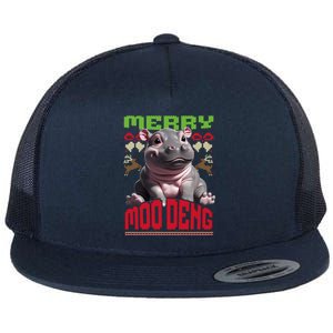 Moo Deng Hippo Ugly Christmas Holiday Cheer Gift Flat Bill Trucker Hat