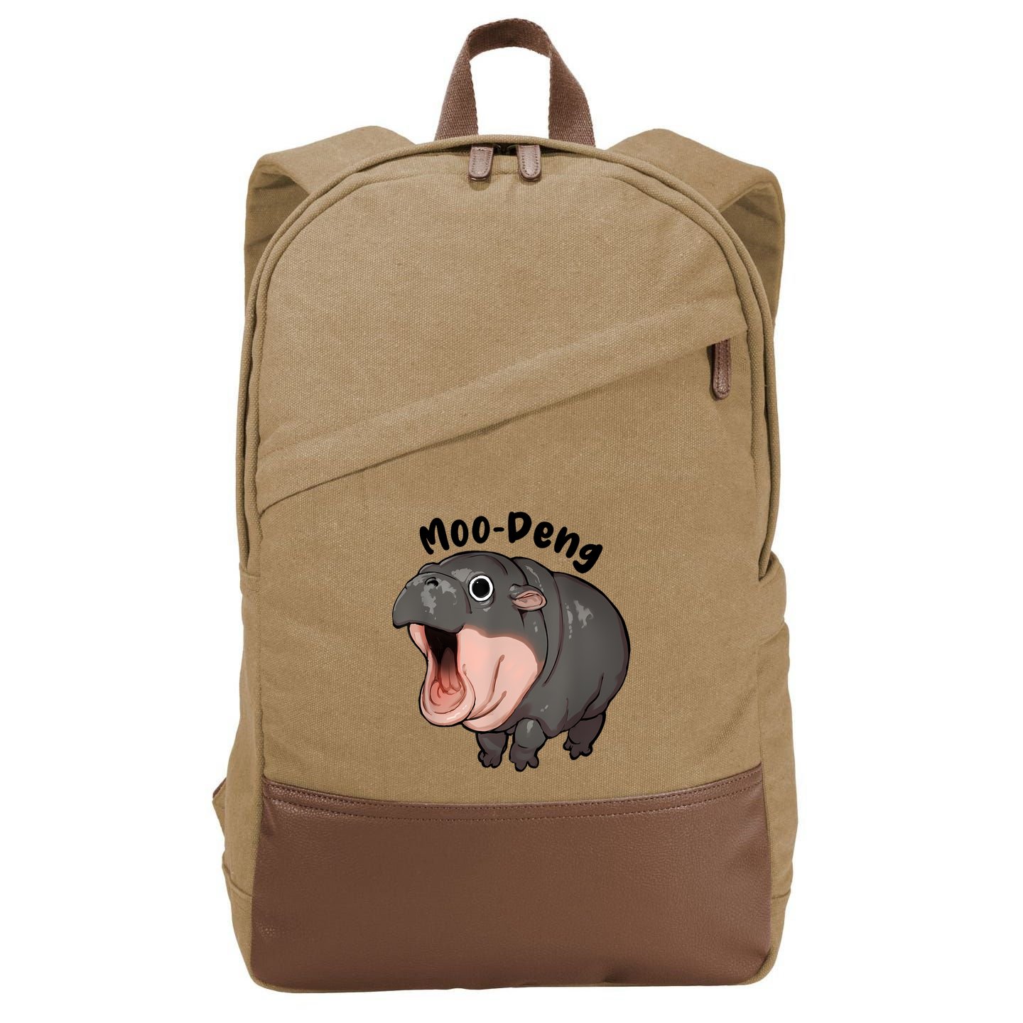 Moo Deng Hippo Baby Pigmy Hippopotamus Zoo Family Cotton Canvas Backpack