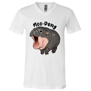 Moo Deng Hippo Baby Pigmy Hippopotamus Zoo Family V-Neck T-Shirt