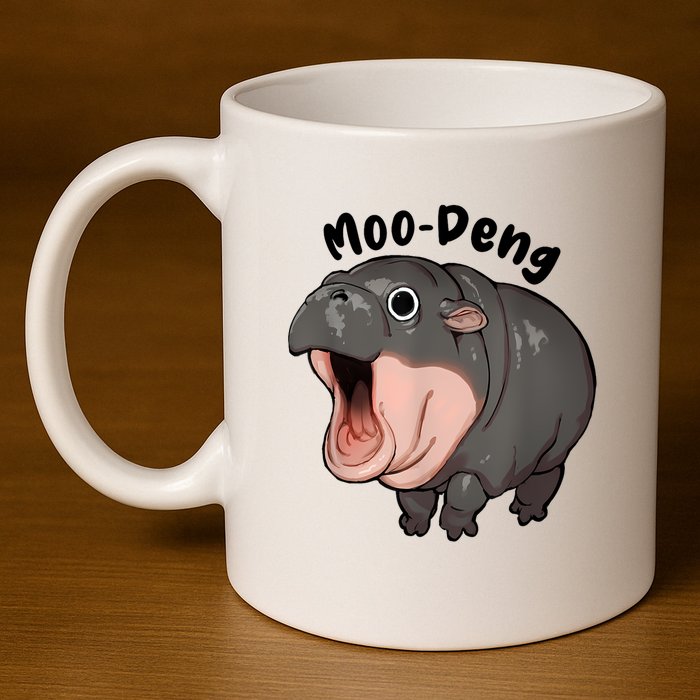 Moo Deng Hippo Baby Pigmy Hippopotamus Zoo Family 11oz C Handle Ceramic Mug