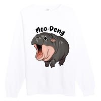 Moo Deng Hippo Baby Pigmy Hippopotamus Zoo Family Premium Crewneck Sweatshirt