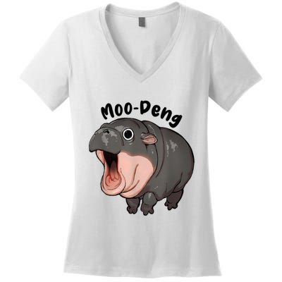 Moo Deng Hippo Baby Pigmy Hippopotamus Zoo Family Women's V-Neck T-Shirt