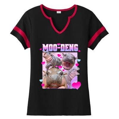 Moo Deng Hippo Baby Pygmy Ladies Halftime Notch Neck Tee