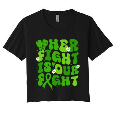 Mitochondrial Disease Her Fight Is Our Fight Green Flower Women's Crop Top Tee