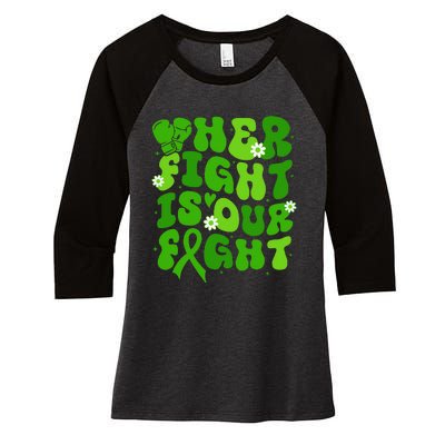 Mitochondrial Disease Her Fight Is Our Fight Green Flower Women's Tri-Blend 3/4-Sleeve Raglan Shirt