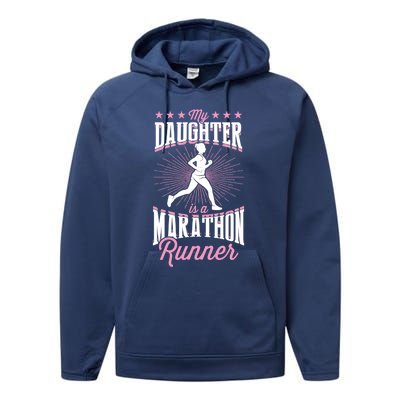 My Daughter Is A Marathon Runner Proud Mom Dad Gift Performance Fleece Hoodie