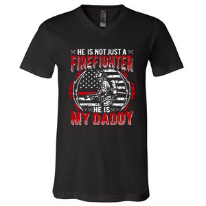 My Daddy Is Firefighter Thin Red Line Fire Son Daughter Gift V-Neck T-Shirt