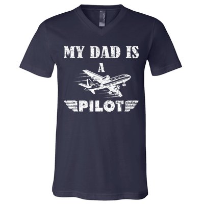 My Dad Is A Pilot Airplane Aviation Pilot's Aeroplane V-Neck T-Shirt