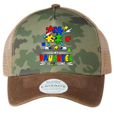 My Daughter Is Awesome Dabbing Pieces Autism Awareness Legacy Tie Dye Trucker Hat