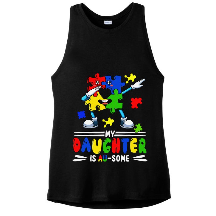 My Daughter Is Awesome Dabbing Pieces Autism Awareness Ladies PosiCharge Tri-Blend Wicking Tank