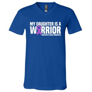 My Daughter Is A Warrior Pancreatic Cancer Awareness Gift V-Neck T-Shirt