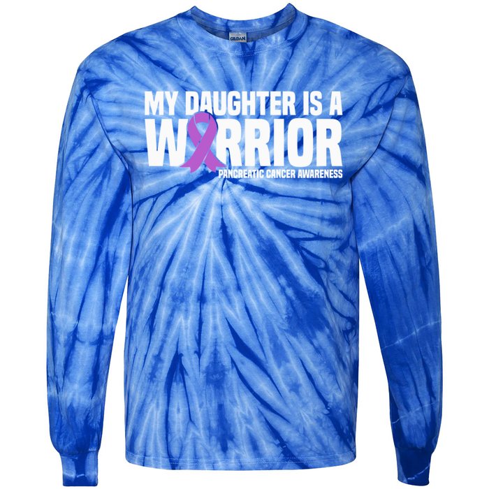 My Daughter Is A Warrior Pancreatic Cancer Awareness Gift Tie-Dye Long Sleeve Shirt