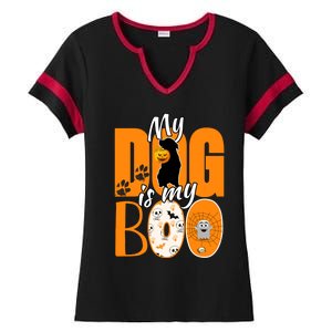 My Dog Is My Boo Funny Ghost Halloween Costume Dog Lover Gift Ladies Halftime Notch Neck Tee