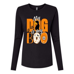 My Dog Is My Boo Funny Ghost Halloween Costume Dog Lover Gift Womens Cotton Relaxed Long Sleeve T-Shirt