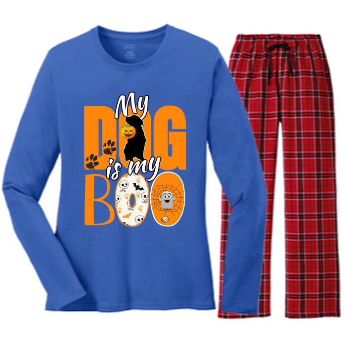 My Dog Is My Boo Funny Ghost Halloween Costume Dog Lover Gift Women's Long Sleeve Flannel Pajama Set 