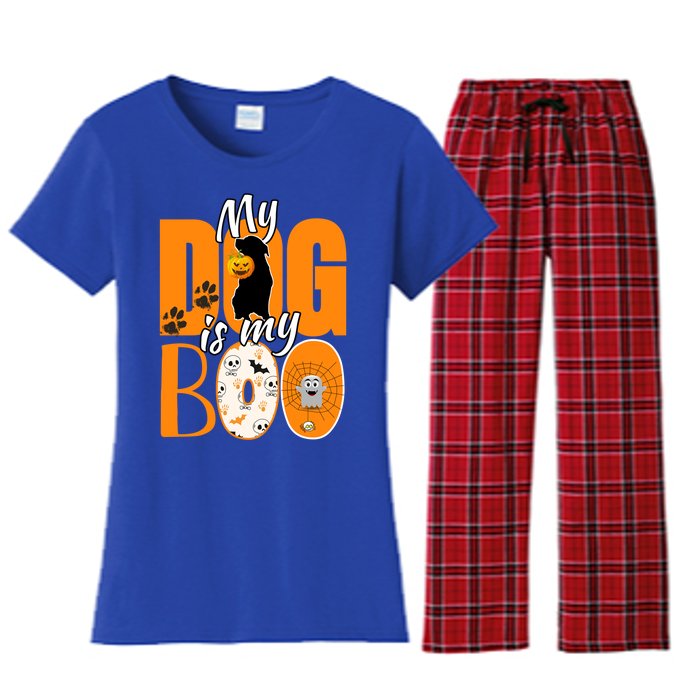 My Dog Is My Boo Funny Ghost Halloween Costume Dog Lover Gift Women's Flannel Pajama Set