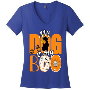 My Dog Is My Boo Funny Ghost Halloween Costume Dog Lover Gift Women's V-Neck T-Shirt